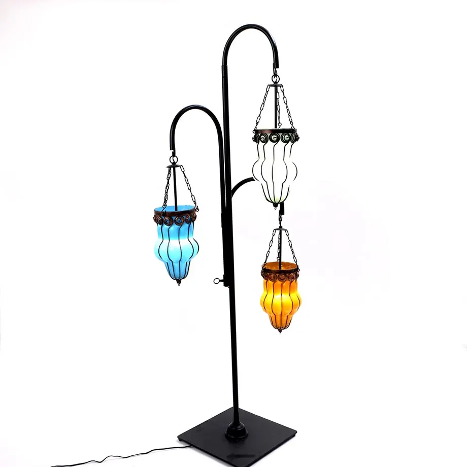 Triple Metal Stand with 3 multicolored Blown Glass lamp, image 1