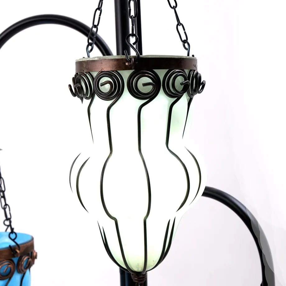Triple Metal Stand with 3 multicolored Blown Glass lamp, image 4