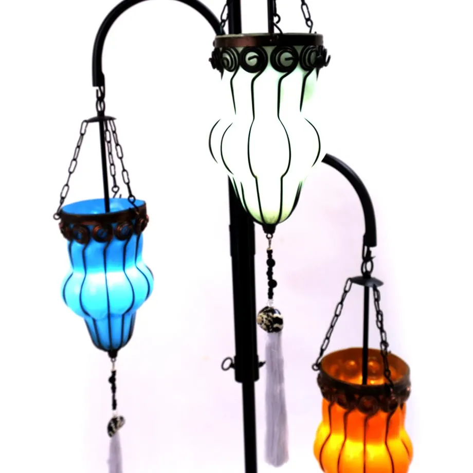 Triple Metal Stand with 3 multicolored Blown Glass lamp, image 5
