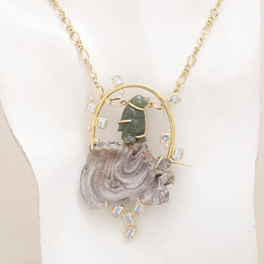 Penguin on Oyster Shell Terra Firma Pendant / Brooch
