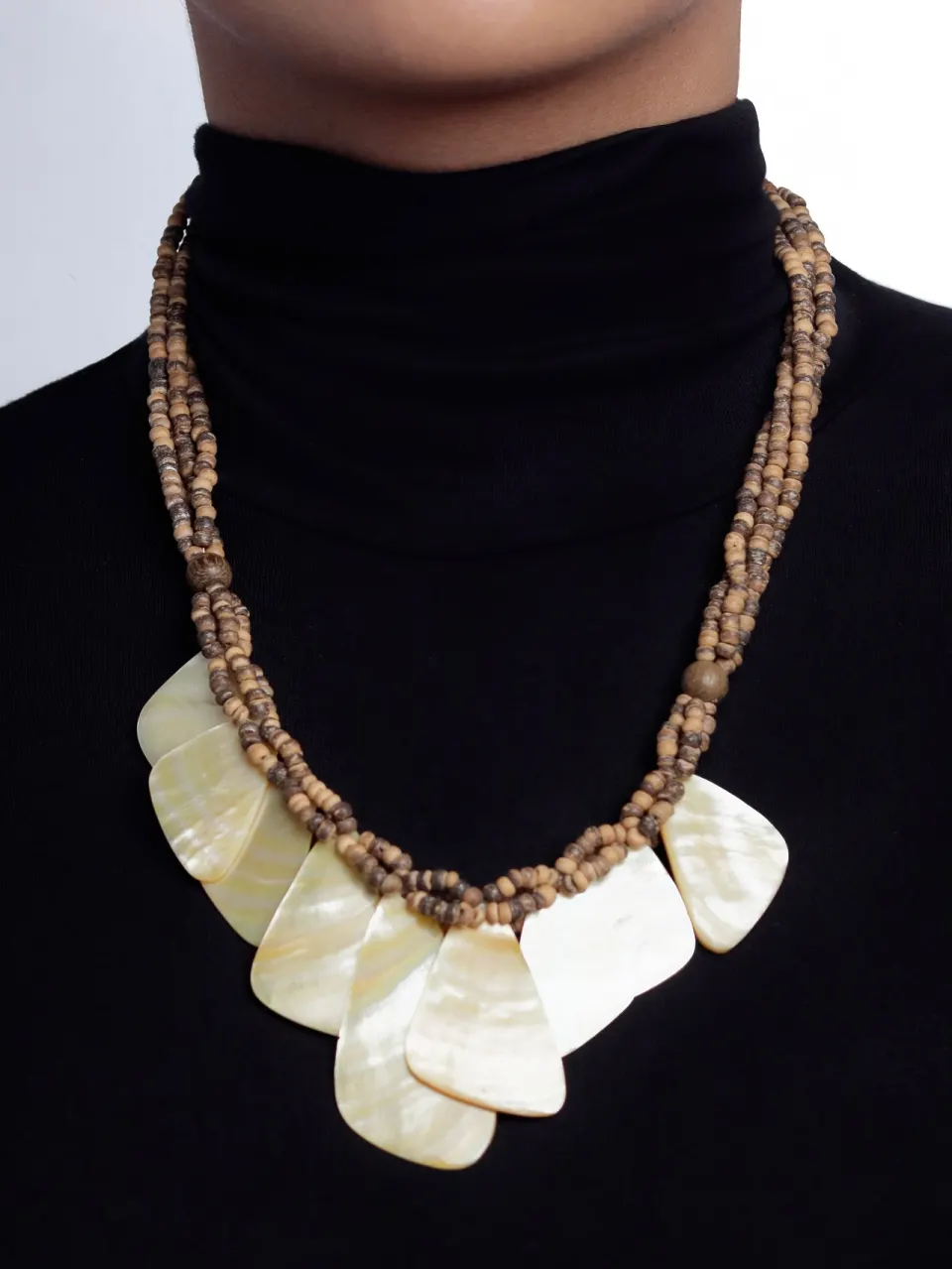 MOTHER OF PEARL TRIBAL W/ WOOD BEADS, image 4