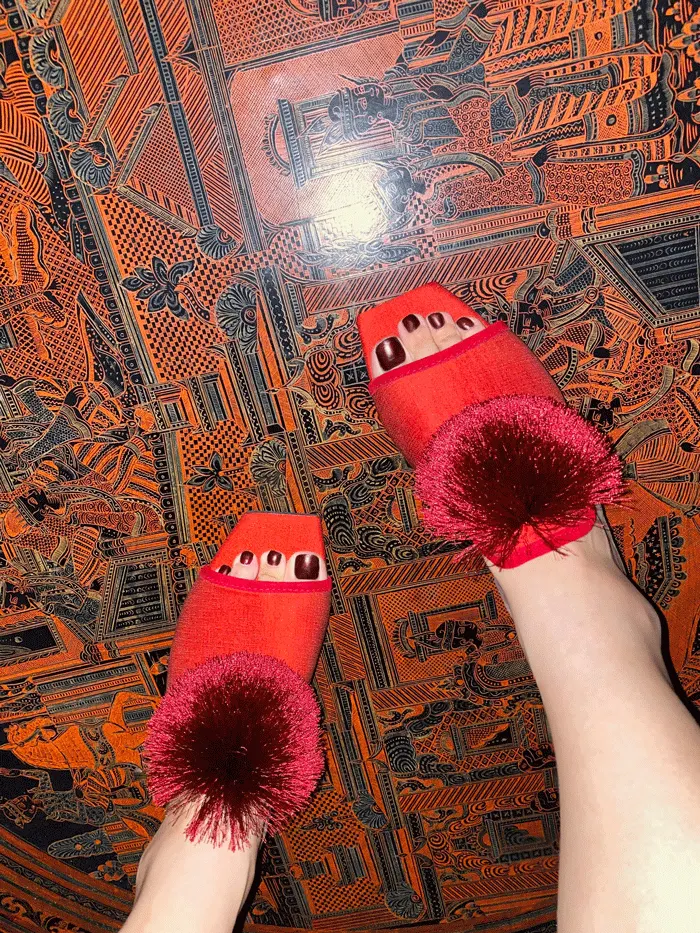 POM POM MID HEELED MULE-RED, image 1