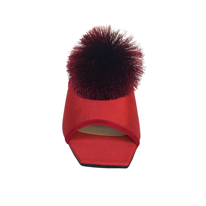 POM POM MID HEELED MULE-RED, image 4