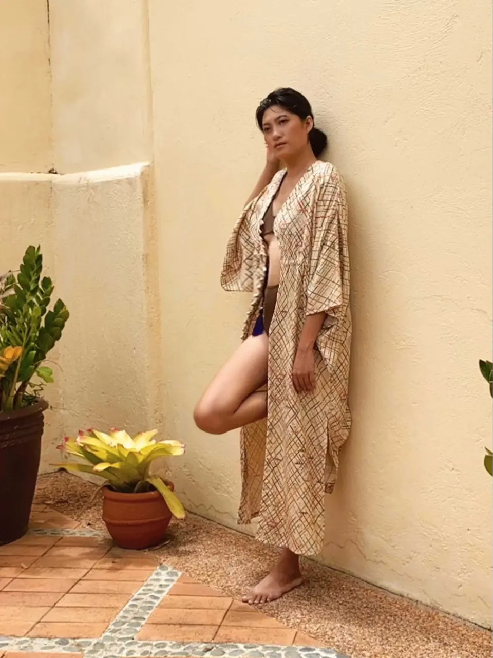 Classic Beige Kimono Cover up Dress, image 2