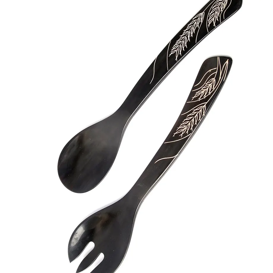 Salad Server with White Leaf Design, image 2