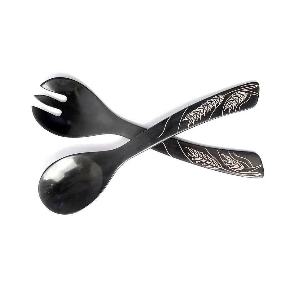 Salad Server with White Leaf Design, image 4