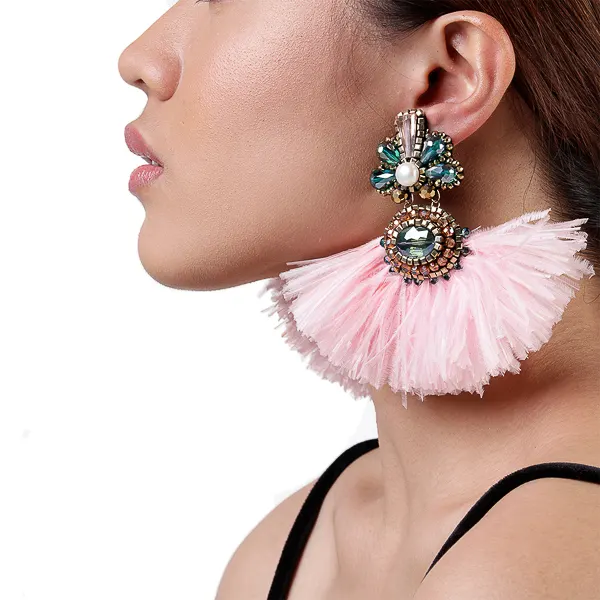 Jagrani Earrings Ostrich in Pink, image 1