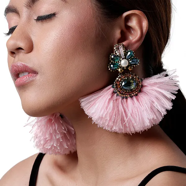 Jagrani Earrings Ostrich in Pink, image 3