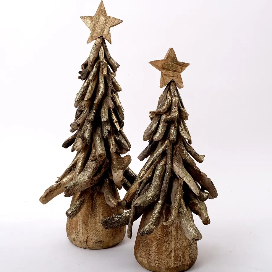 S/3 Christmas Tree in Gold Wash, image 2