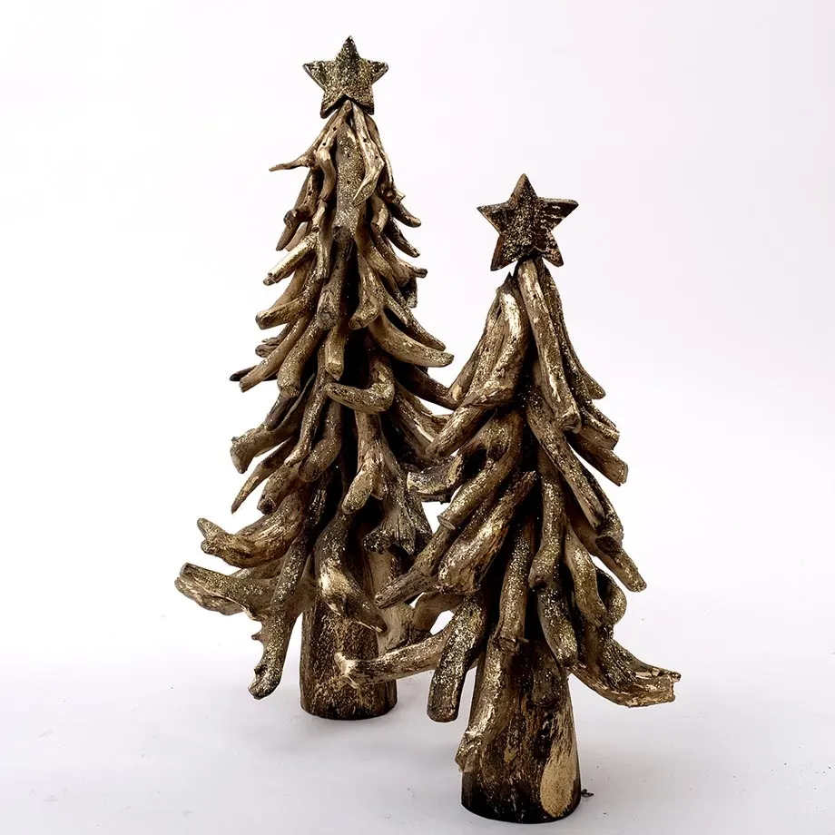 S/3 Christmas Tree in Gold Wash, image 3