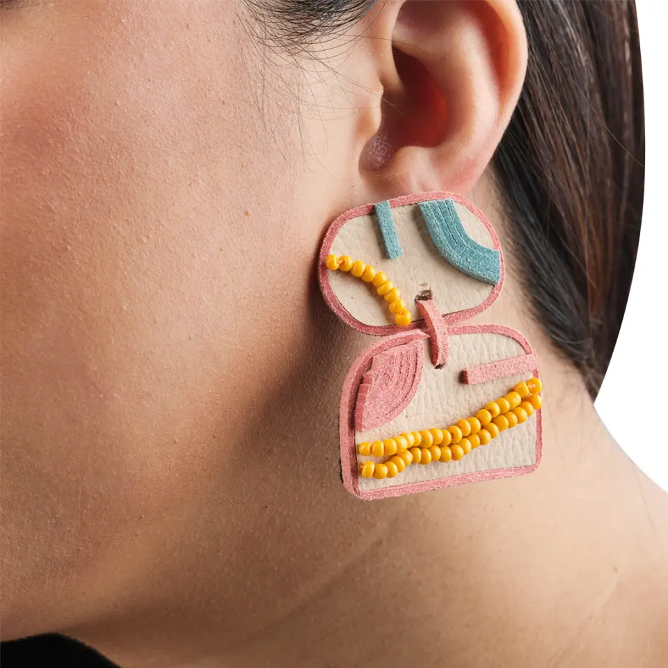 HEPHZIBAH Leather Hand Beaded Clip-on Earrings, image 4