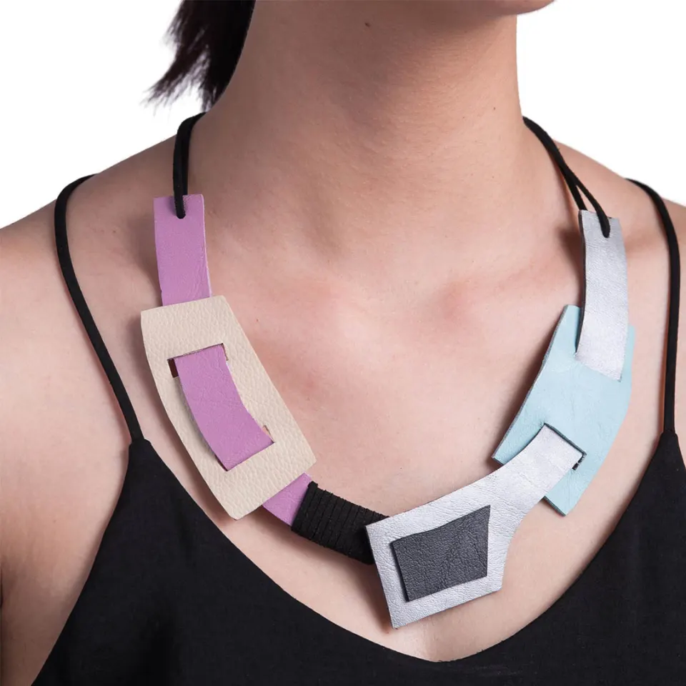 "Jiyu" In Galactic Silver Leather Statement Neckpiece, image 1