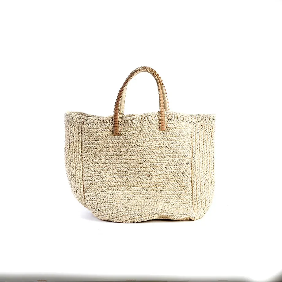 Crochet Raffia Bag with Leather Handle, image 2
