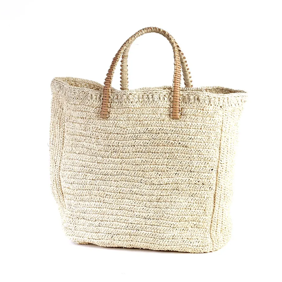 Crochet Raffia Bag with Leather Handle, image 3
