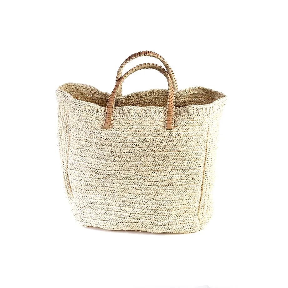 Crochet Raffia Bag with Leather Handle, image 4