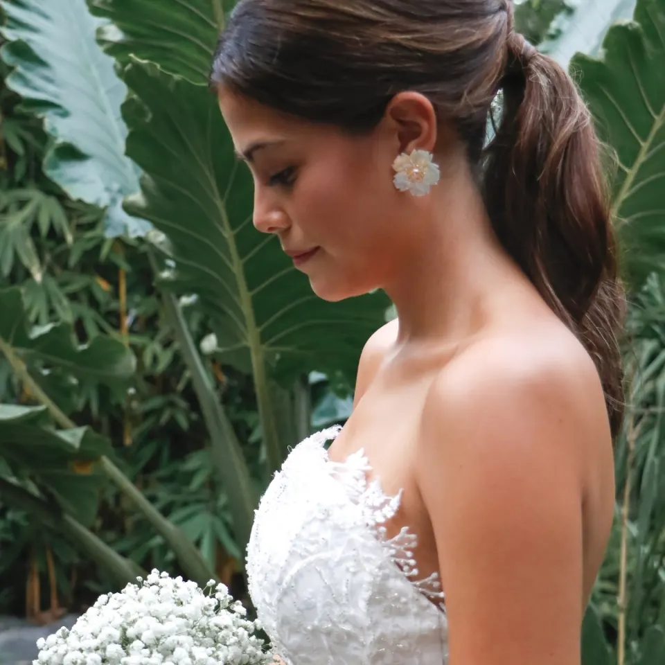 Camila Classic Earrings | White Silver-tone, image 1