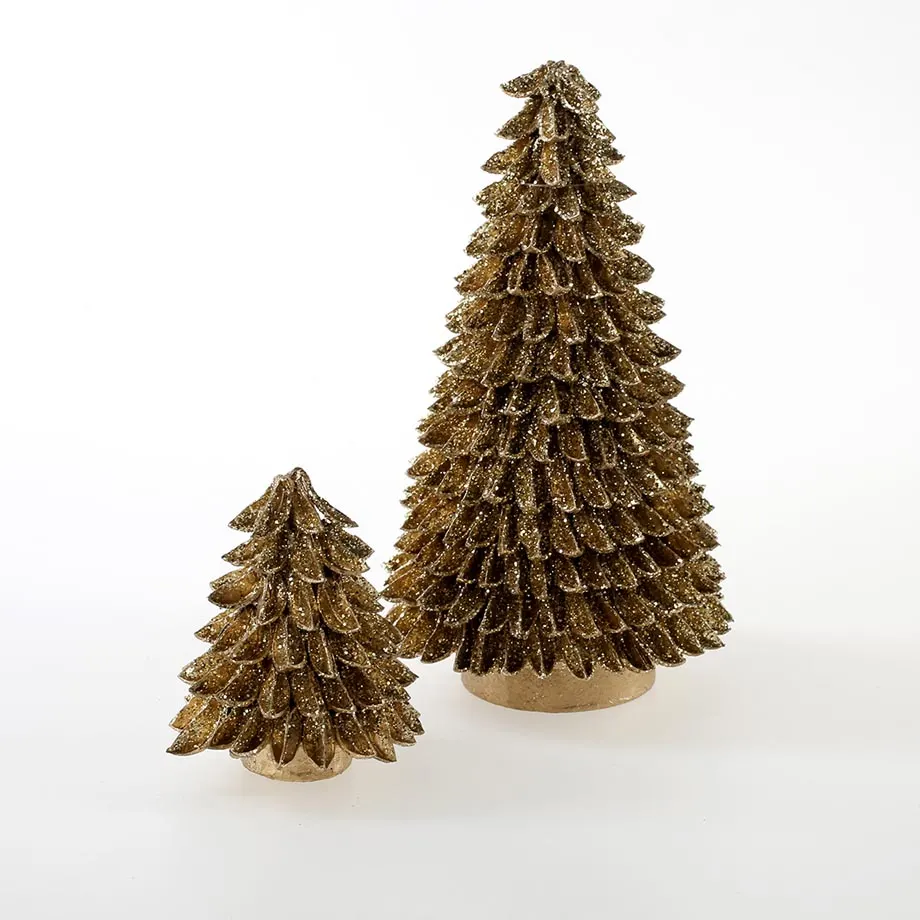 3.5”/8”H 1 set, 2pcs. Banaba Tree Ornament Gold, image 1