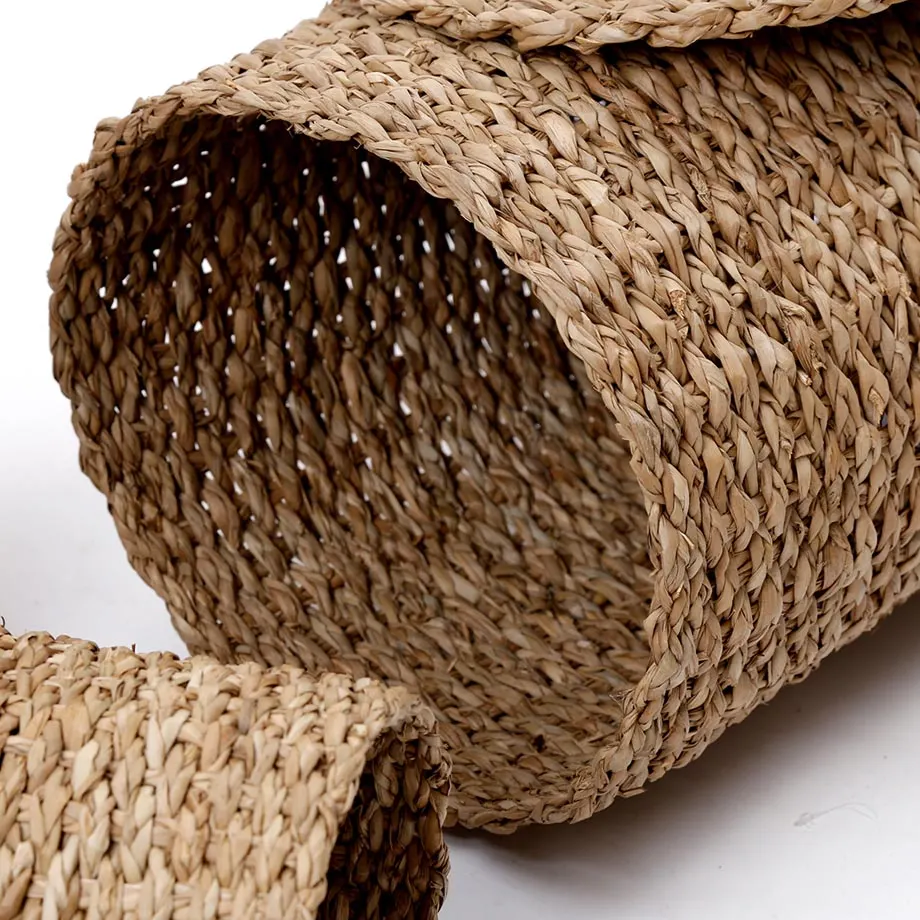 Round Barrel Braided Browngrass Hamper with Flat Lid, image 4