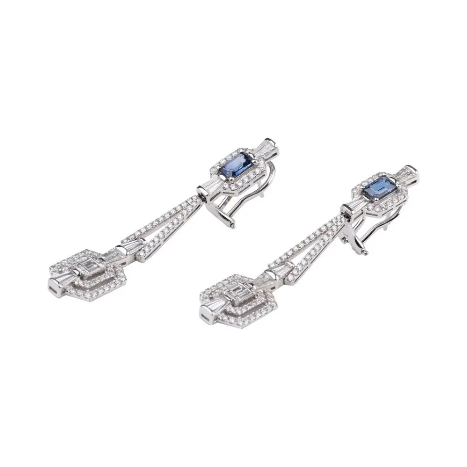 Art Deco Diamond & Blue Sapphire Earrings , image 1