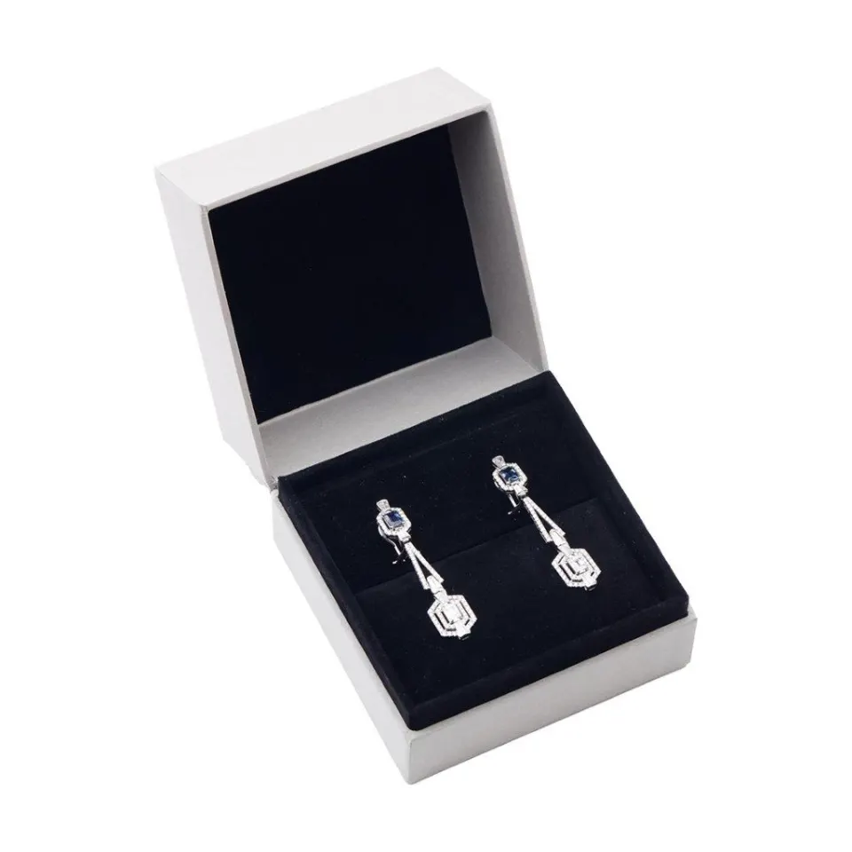 Art Deco Diamond & Blue Sapphire Earrings , image 2