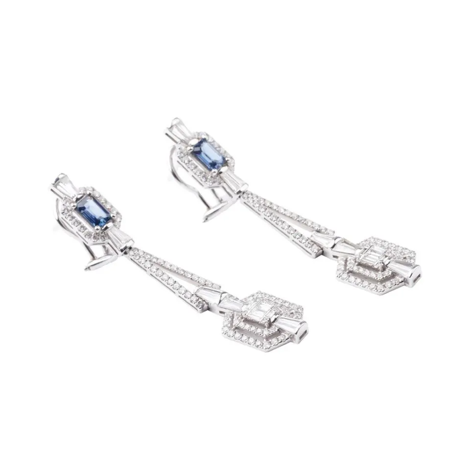 Art Deco Diamond & Blue Sapphire Earrings , image 3