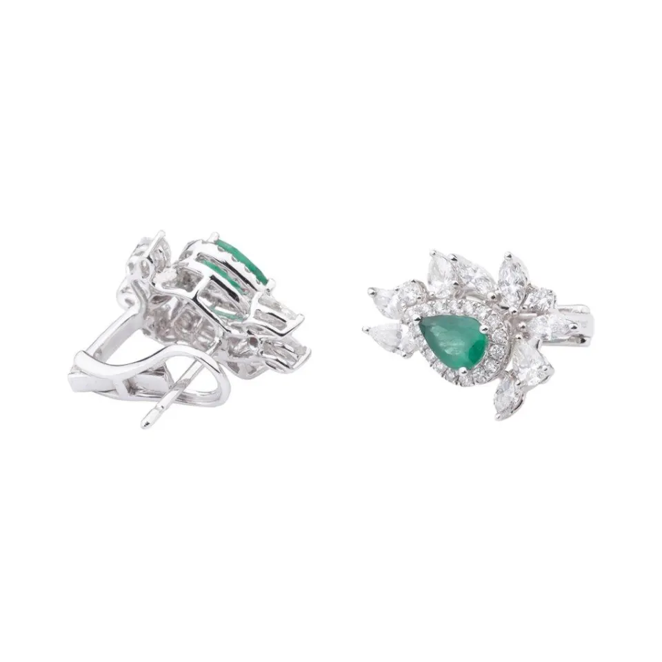Zambian Pear Emerald and Diamond Clip Studs, image 3