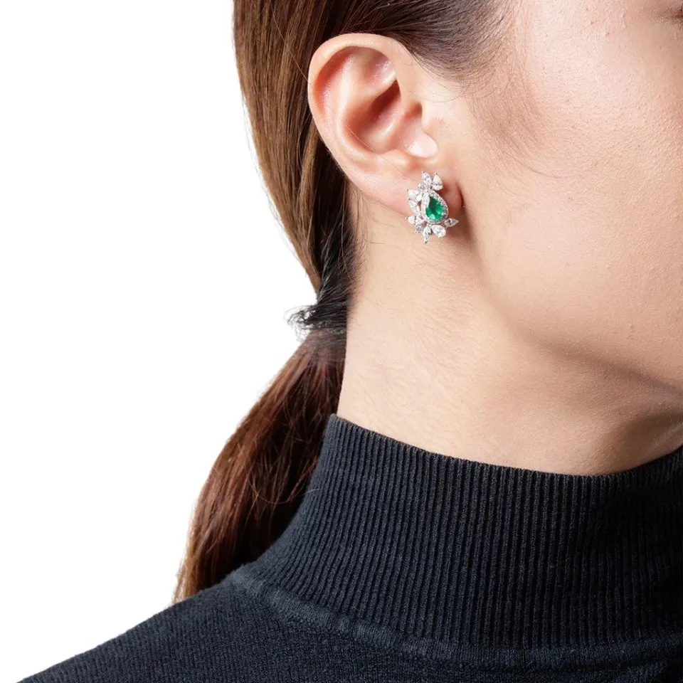 Zambian Pear Emerald and Diamond Clip Studs, image 5