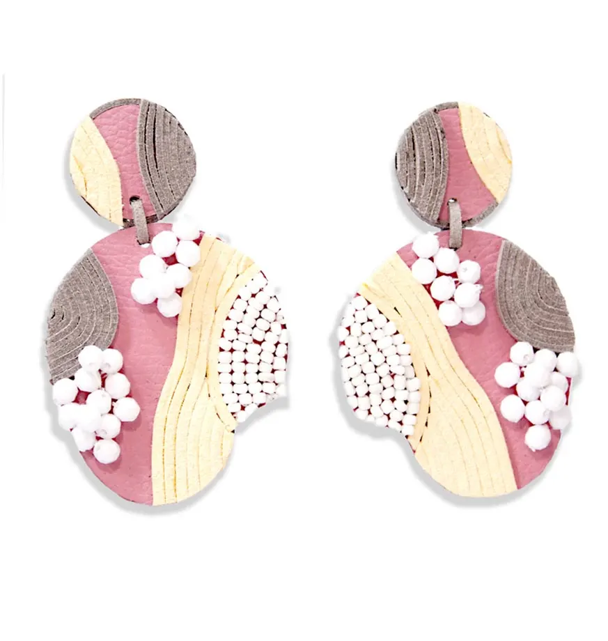 MAHARLIKA Leather Hand Beaded Clip-on Earrings, image 1