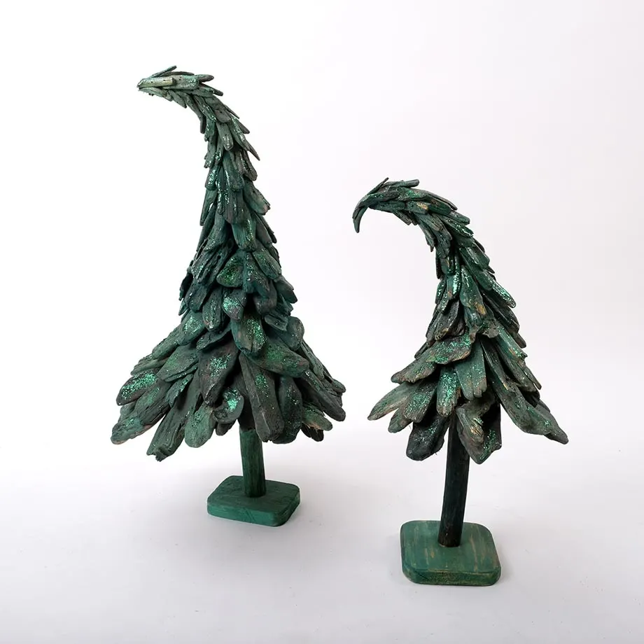 S/2 Bending Green Tree with Green Glitters, image 2