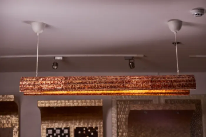 FLUTED CAPIZ HANGING LAMP (LARGE HALF ARC), image 1