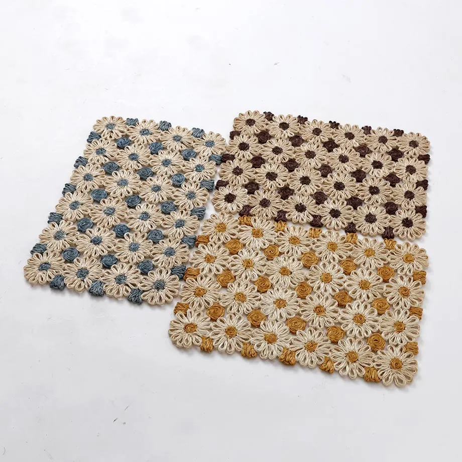 Rectangular Coaster Braid Placemat Flower Design, image 3