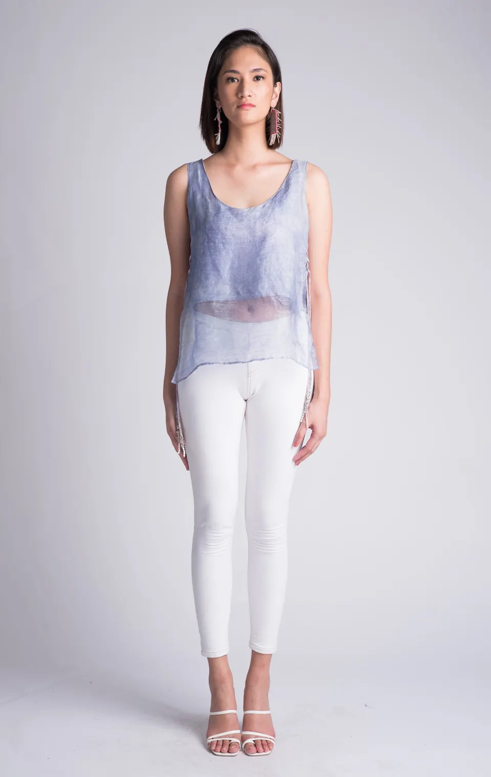 Painting Clouds Pineapple-Silk Apron Top / Indigo-medium, image 5