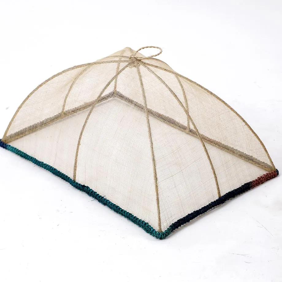 Rectangular Sinamay Wired Food Cover with Centipede Trim on Base, image 4