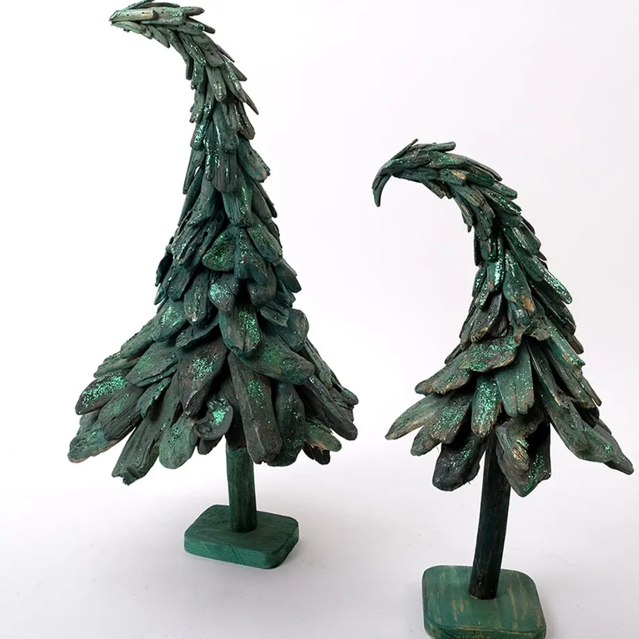 S/2 Bending Green Tree with Green Glitters, image 4
