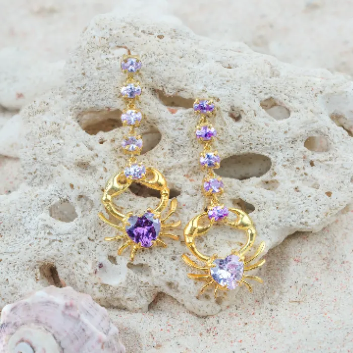 Amethyst Crab Earrings