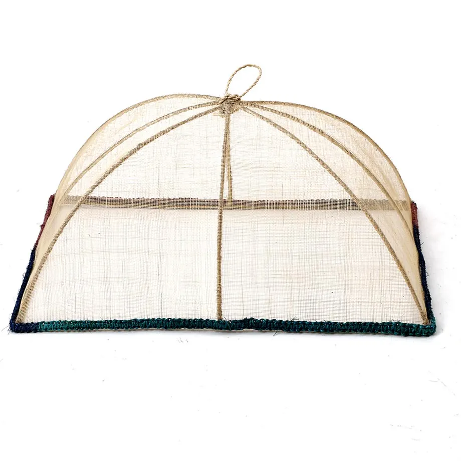 Rectangular Sinamay Wired Food Cover with Centipede Trim on Base, image 1