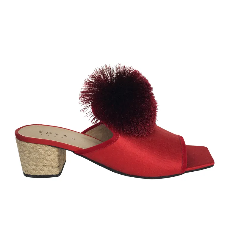 POM POM MID HEELED MULE-RED, image 2
