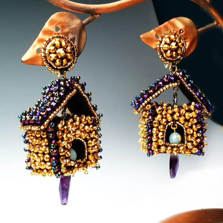 Stone House Cuckoo Clock Earrings, image 1