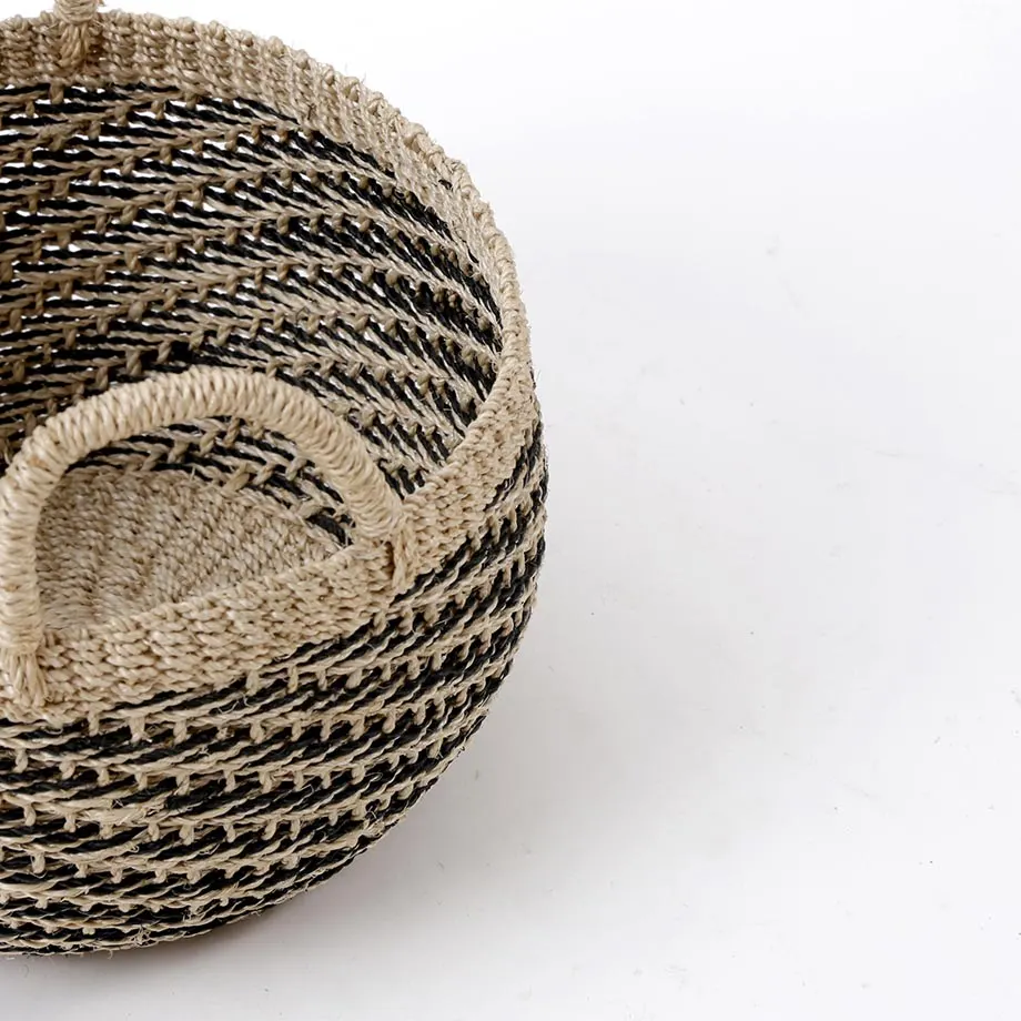 Round bulging Tahiti Basket with Self Ear Handle, Double diagonal design, image 4