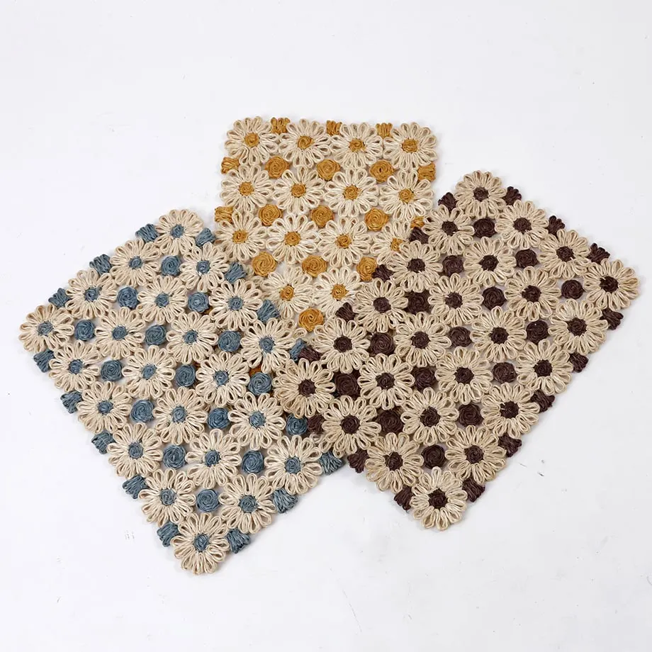 Rectangular Coaster Braid Placemat Flower Design, image 1