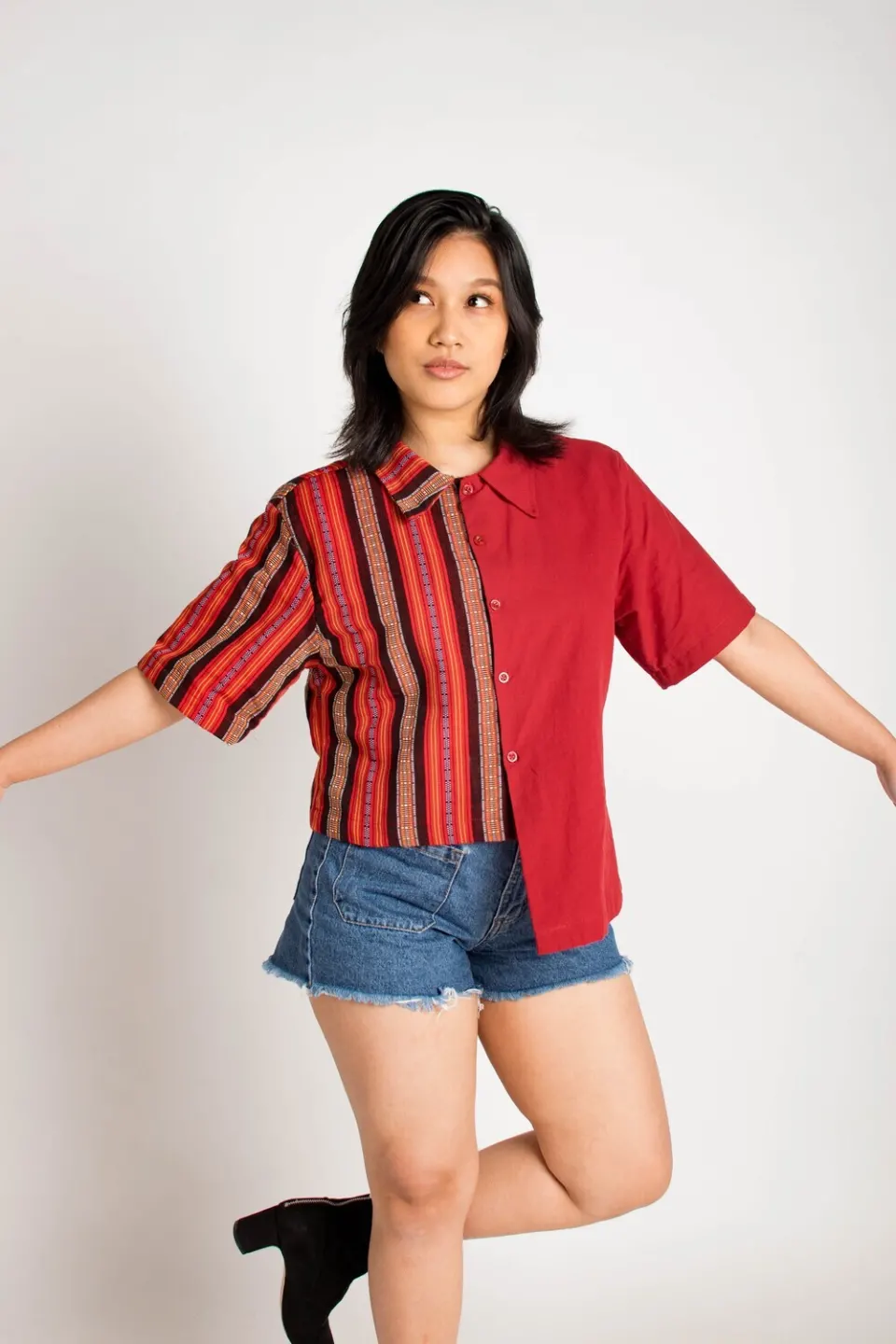 Dina Asymmetrical Camp Shirt in Rosas, image 2
