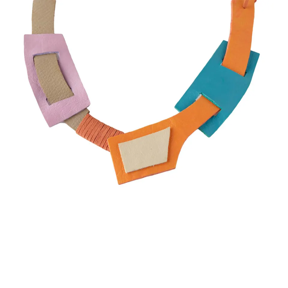 "Jiyu" In Royal Orange Leather Statement Neckpiece, image 3