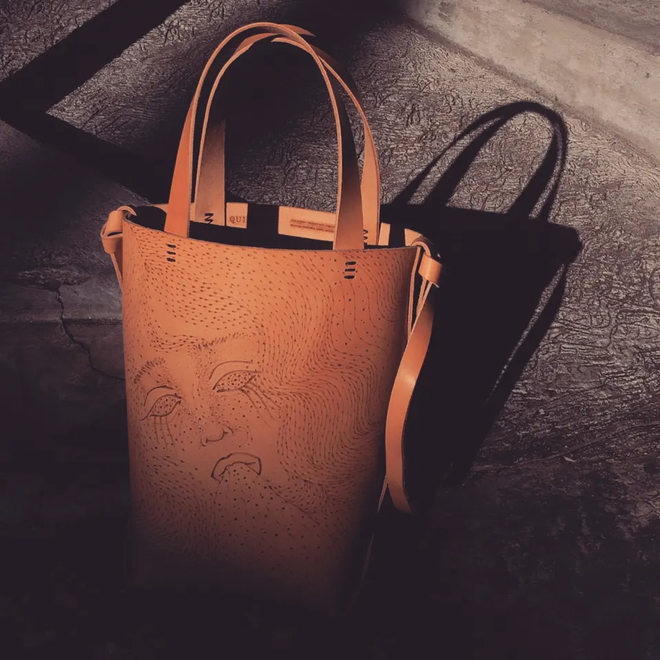 Illustrated Leather Bags with Raw Edge, image 1