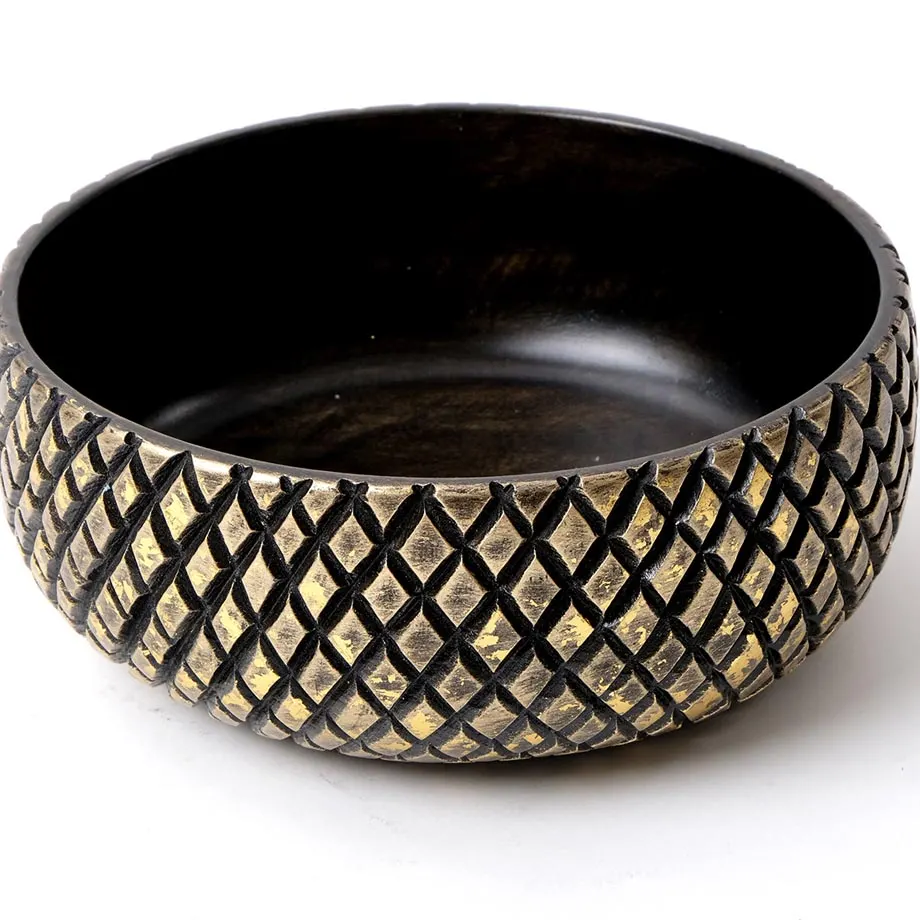 AMB20-005 Round bowl with carvings and gold design, image 4