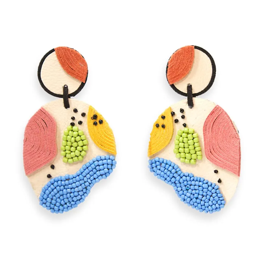 AVIV Leather and Hand Beaded Clip-on Earrings, image 1