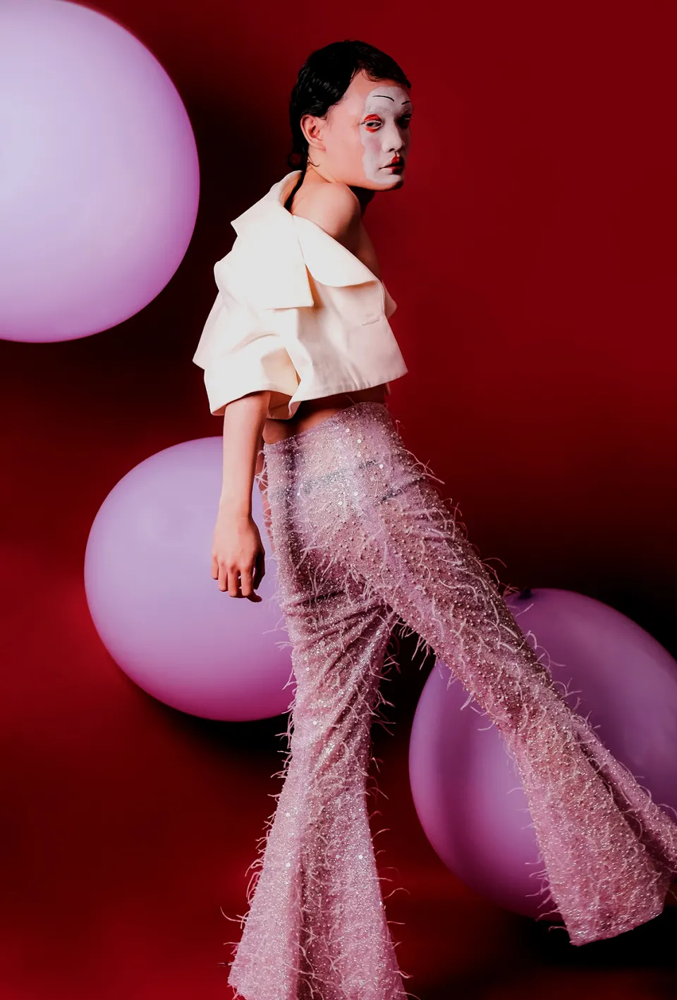 flared feather trousers