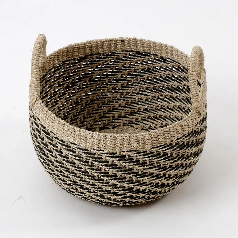 Round bulging Tahiti Basket with Self Ear Handle, Double diagonal design, image 5