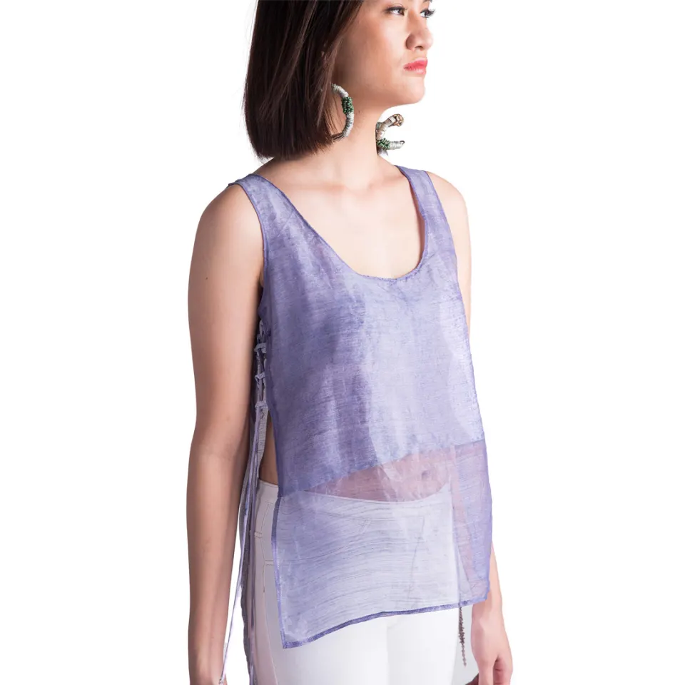 Painting Clouds Pineapple-Silk Apron Top / Indigo-dark, image 2