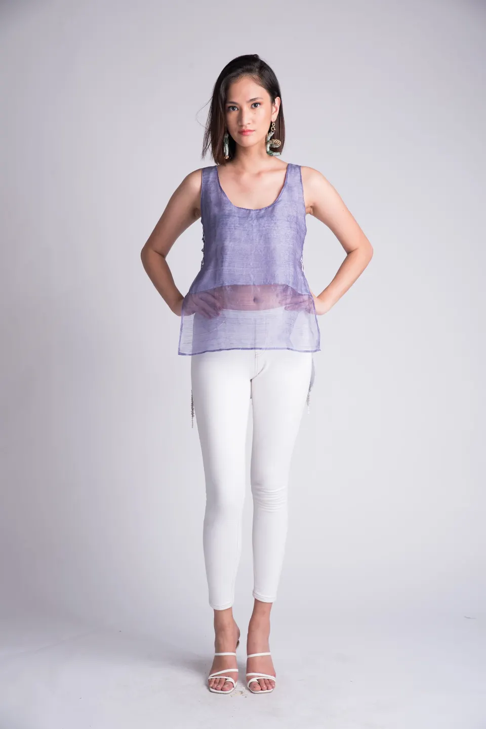 Painting Clouds Pineapple-Silk Apron Top / Indigo-dark, image 4