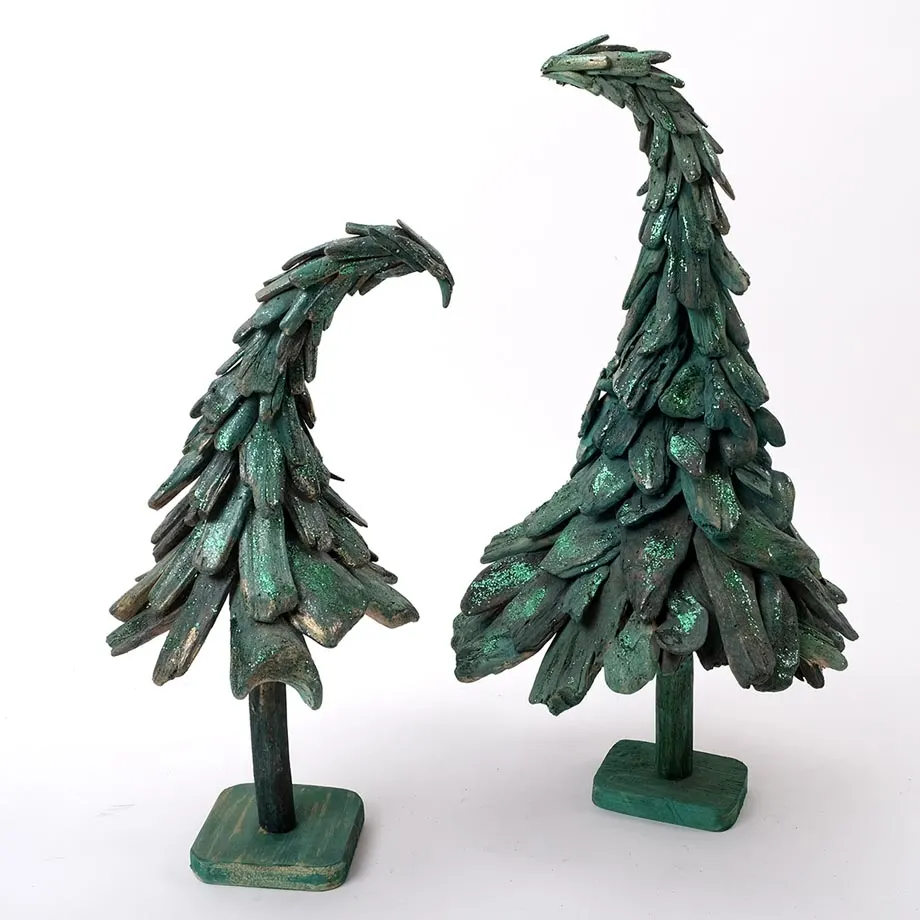 S/2 Bending Green Tree with Green Glitters, image 5